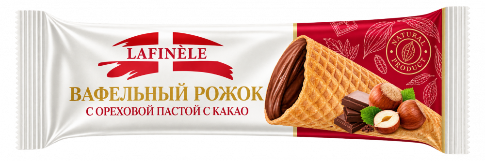 Вафельный рожок «Lafinele» глазированный с ореховой пастой с какао,40 г.