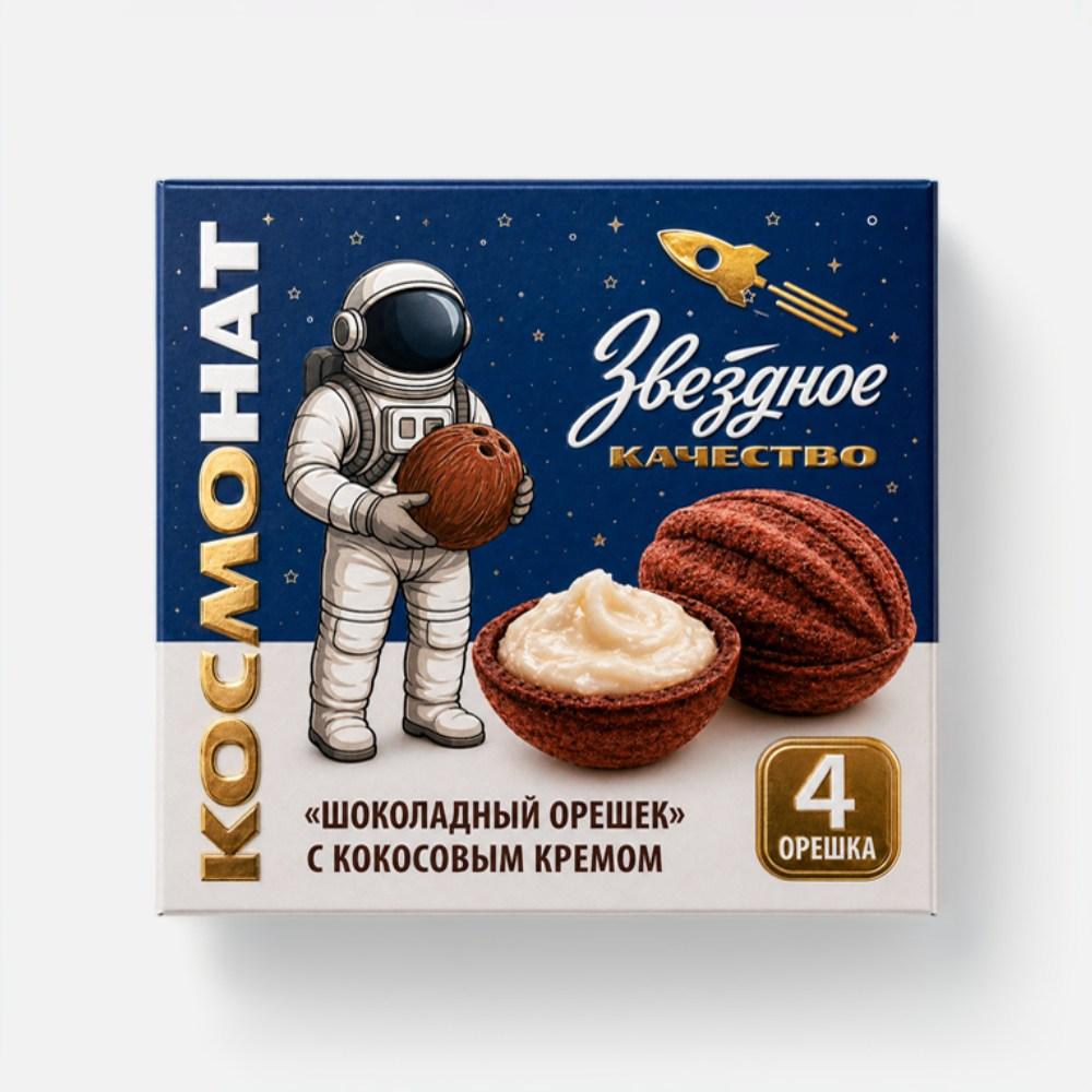 Пирожное КОСМОНАТ «шоколадный орешек» с кокосовым кремом.
